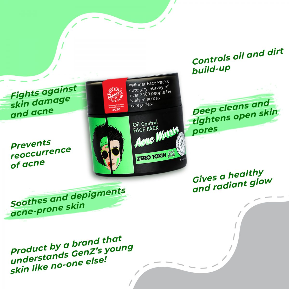 Description of Acne Warrior & Oil Control Face Pack | face pack for oily skin | go glow face pack | best face pack for oily skin | face packs for oily skin | natural face pack for oily skin