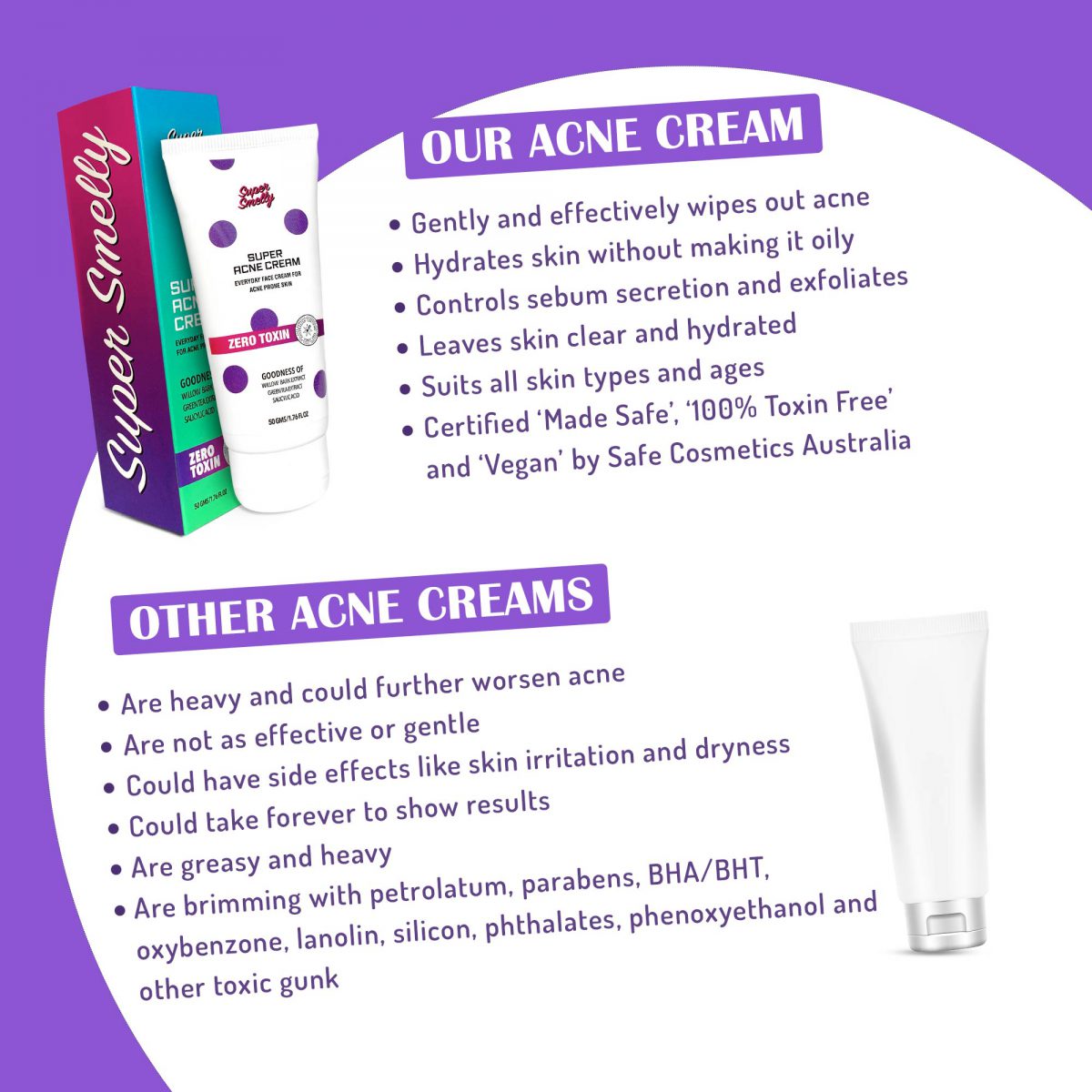 Chemical free acne face cream | Toxin free acne face cream | tea tree face cream for acne | supersmelly face cream | best cream for pimples and dark spots